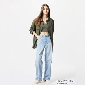 Uniqlo wide straight jeans 100% cotton sz 25 fits like 27 light wash worn once!